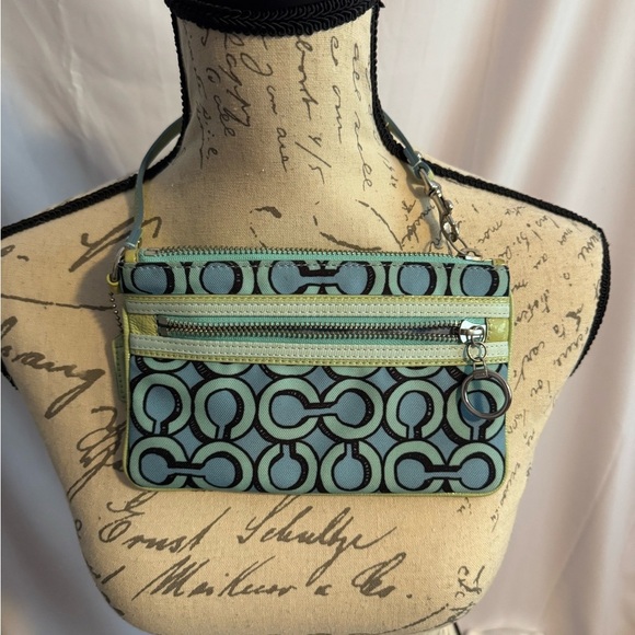 Vintage Coach Poppy Wristlet blue & teal - Picture 1 of 11